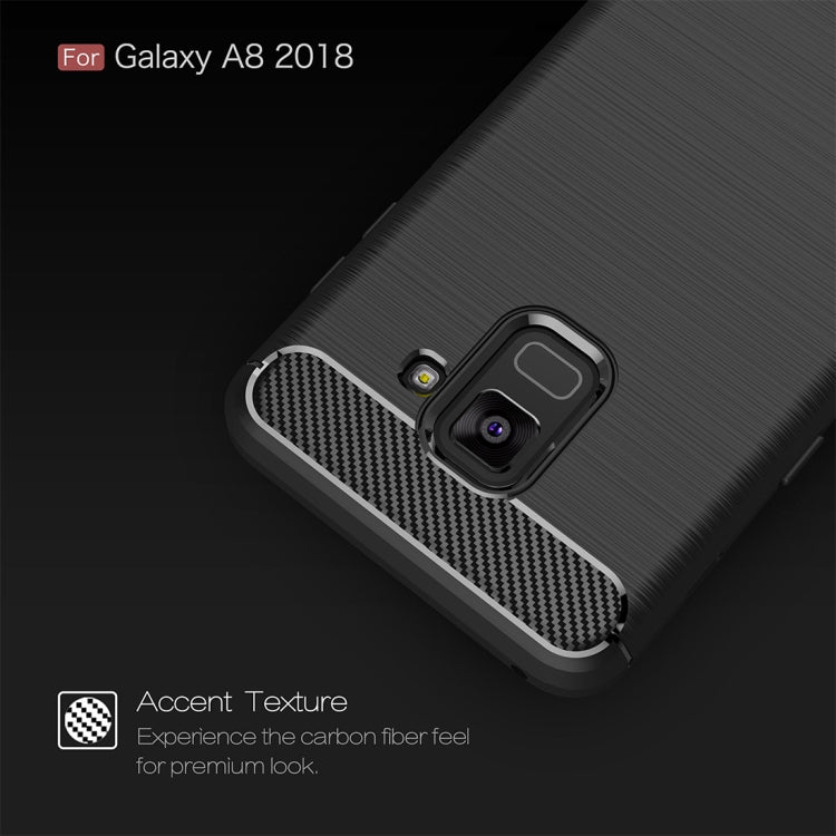 For Galaxy A8 (2018) Brushed Texture Carbon Fiber Shockproof TPU Protective Back Case