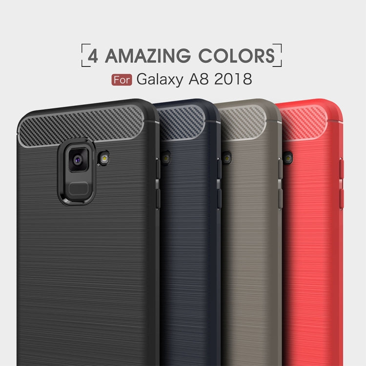 For Galaxy A8 (2018) Brushed Texture Carbon Fiber Shockproof TPU Protective Back Case