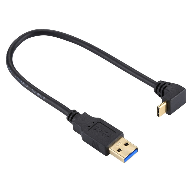 25cm USB-C / Type-C Male Elbow to USB 3.0 Male Gold Plated Head Data Charge Cable, For Galaxy S9 & S9+ & S8 & S8 + / LG G6 / Huawei P10 & P10 Plus / Xiaomi Mi 6 & Max 2 and other Smartphones