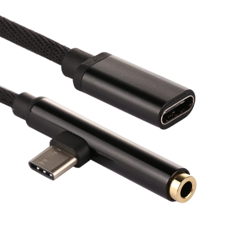 3 in 1 Type-C Male to 3.5mm Female Nylon Earphone Audio Adapter (Black)