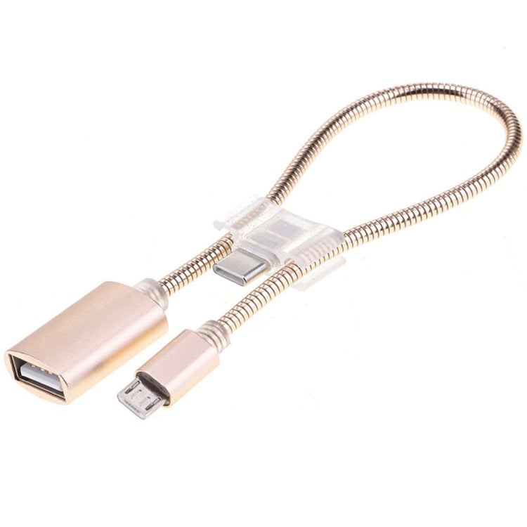 24cm 2A Micro USB to USB Aluminum Alloy Hose OTG Adapter Data Charging Cable with USB-C / Type-C Connector