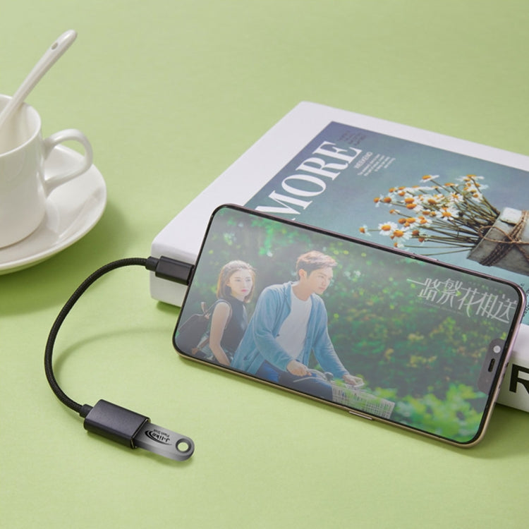 24cm 2A Micro USB to USB Aluminum Alloy Hose OTG Adapter Data Charging Cable with USB-C / Type-C Connector