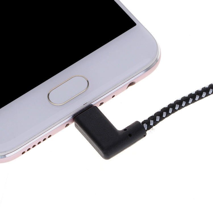 2m 2A USB to USB-C / Type-C Nylon Weave Style Double Elbow Data Sync Charging Cable