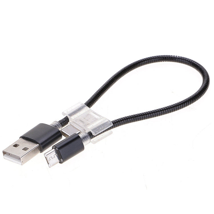 24cm 2A Micro USB + USB-C / Type-C to USB Flexible Data Charging Cable
