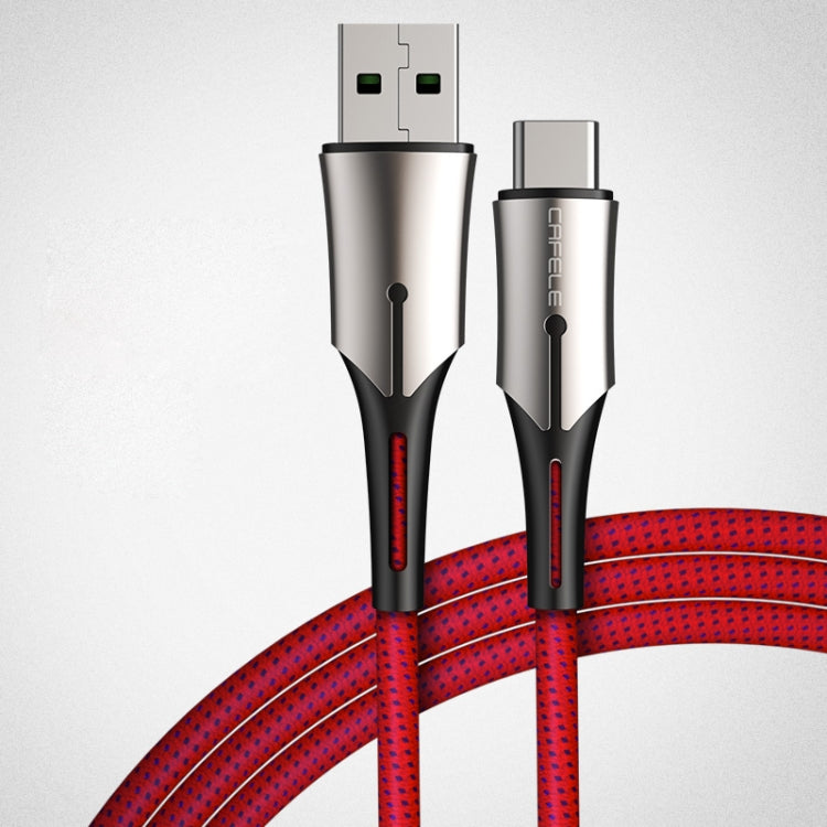 CAFELE 5A Type-C / USB-C Metal Pen Series Kirsite Charging Data Cable, Length: 1m (Red)
