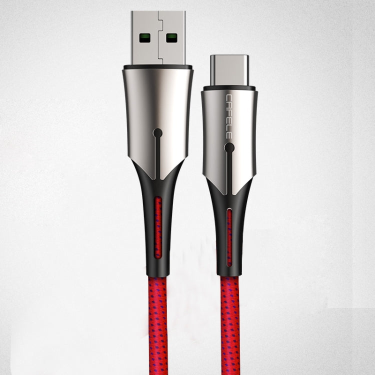 CAFELE 5A Type-C / USB-C Metal Pen Series Kirsite Charging Data Cable, Length: 1m (Red)
