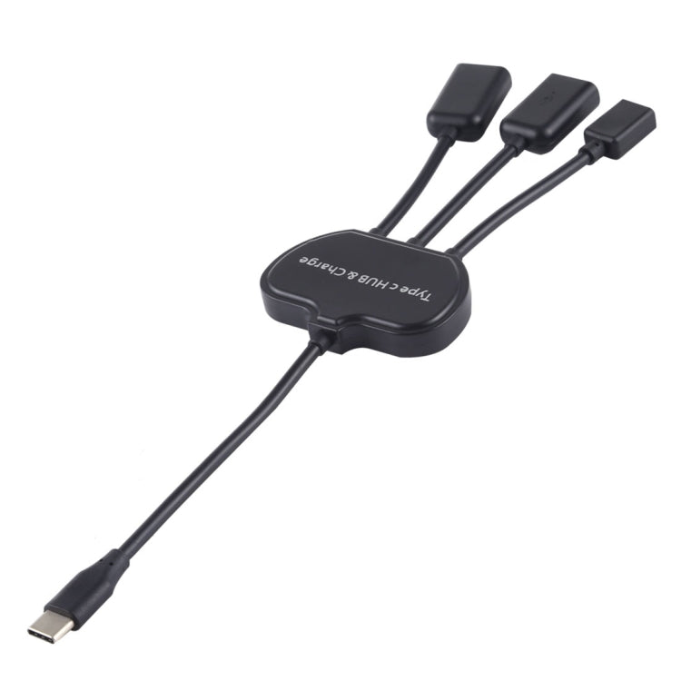 USB-C / Type-C Female + 2 x USB 3.0 Female to USB-C / Type-C Male HUB Charge Adapter (Black)