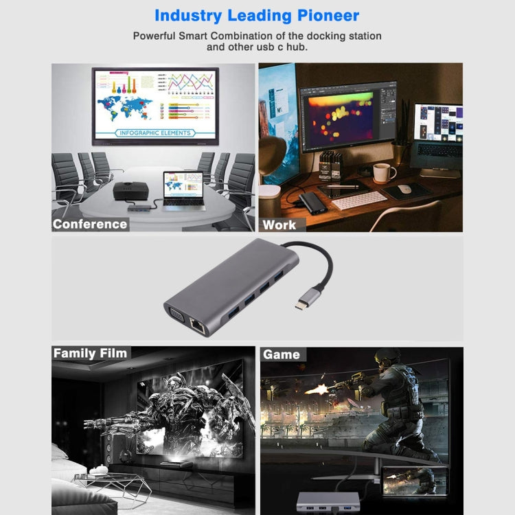 11 in 1 VGA + LAN Port + 4 x USB 3.0 + SD / TF Card + HDMI + Audio Port + USB-C / Type-C Female to USB-C / Type-C HUB Adapter