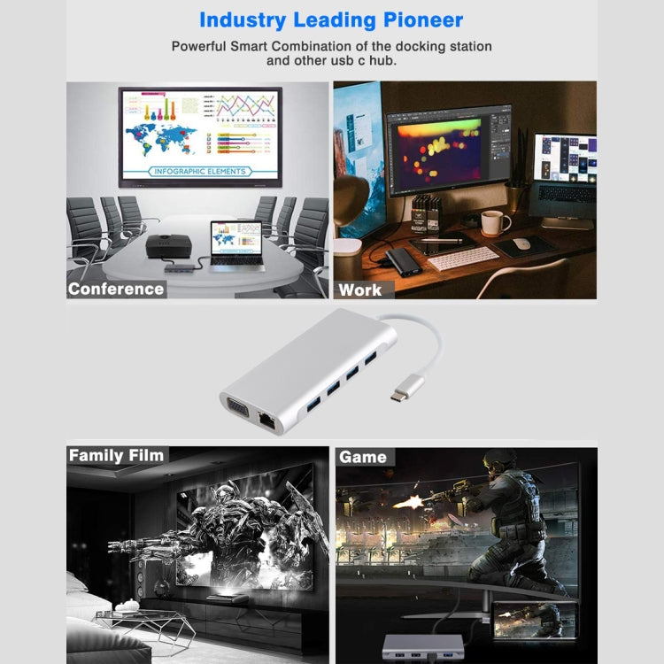 11 in 1 VGA + LAN Port + 4 x USB 3.0 + SD / TF Card + HDMI + Audio Port + USB-C / Type-C Female to USB-C / Type-C HUB Adapter