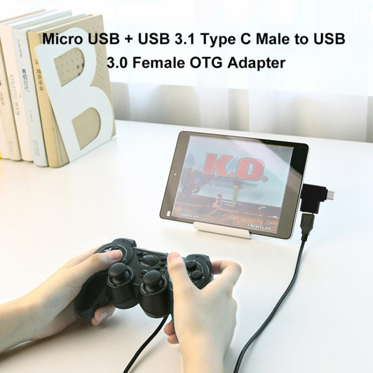 Multi-function USB 3.0 Female & USB-C / Type-C Male & Micro USB Male T-shape OTG Adapter