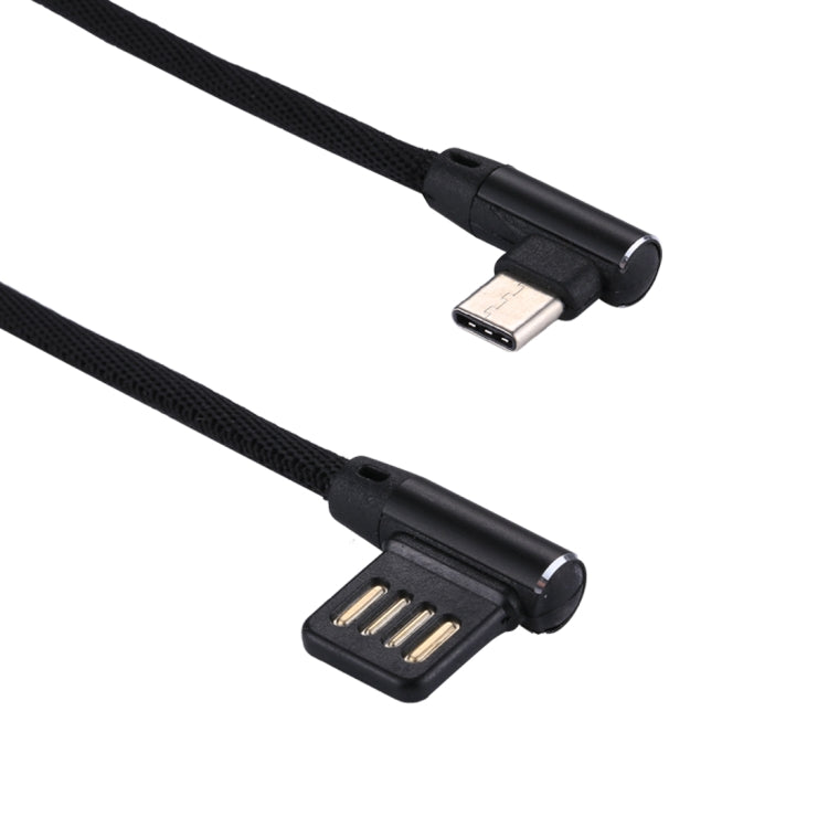 1m 2.4A Output USB to USB-C / Type-C Double Elbow Design Nylon Weave Style Data Sync Charging Cable