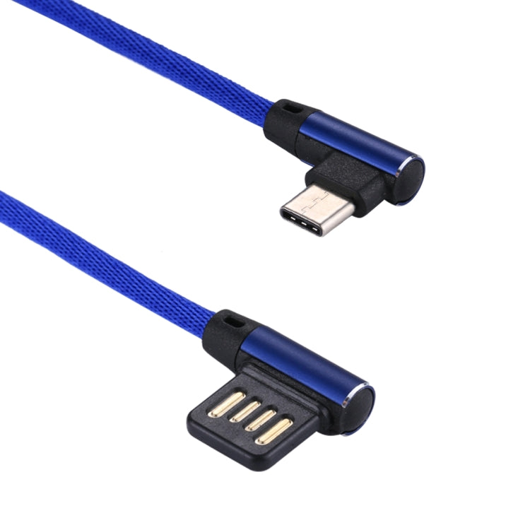 1m 2.4A Output USB to USB-C / Type-C Double Elbow Design Nylon Weave Style Data Sync Charging Cable