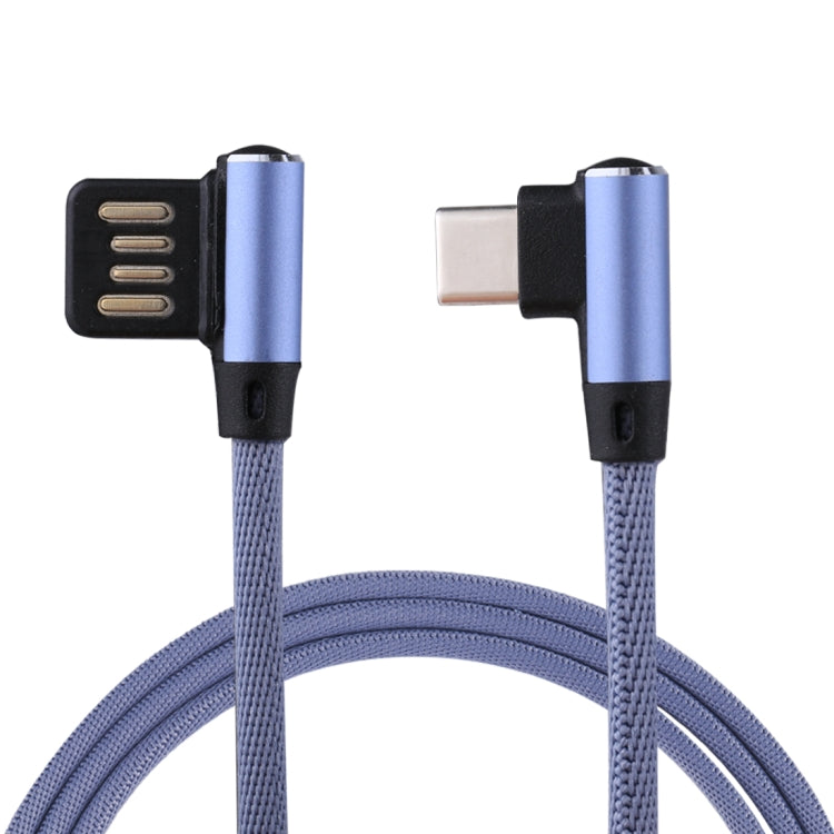 1m 2.4A Output USB to USB-C / Type-C Double Elbow Design Nylon Weave Style Data Sync Charging Cable