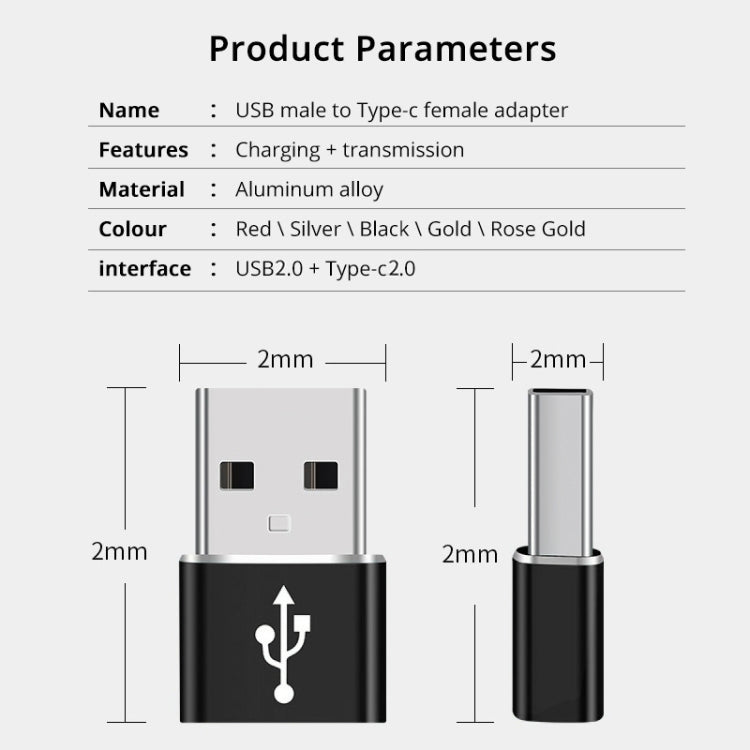 USB-C / Type-C Female to USB 2.0 Male Aluminum Alloy Adapter, Support Charging & Transmission