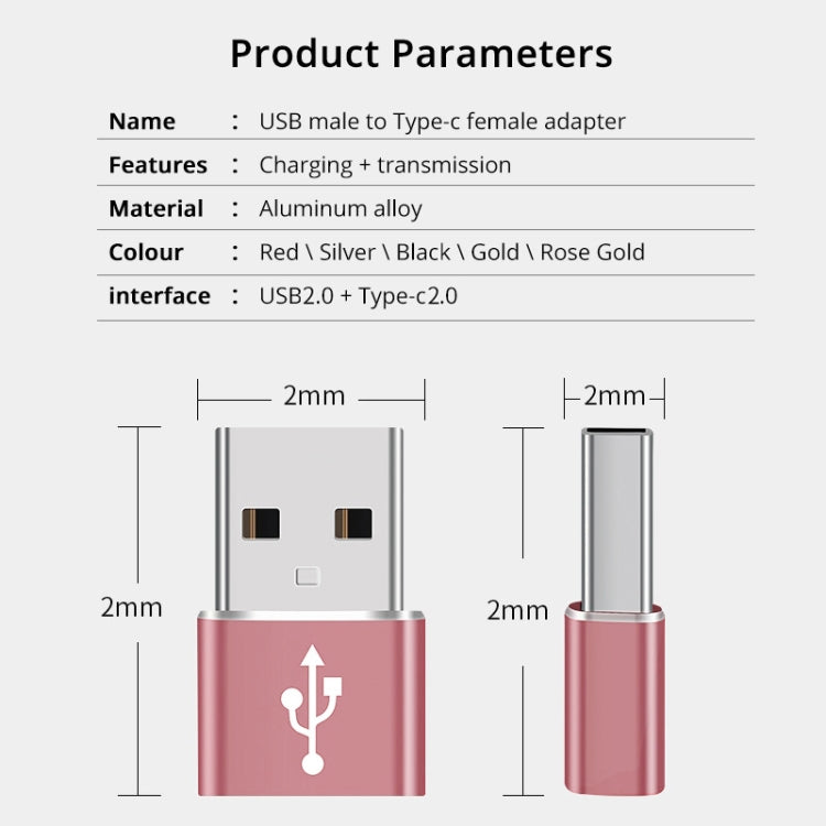 USB-C / Type-C Female to USB 2.0 Male Aluminum Alloy Adapter, Support Charging & Transmission