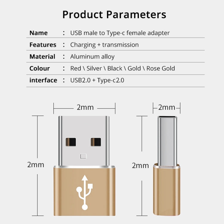 USB-C / Type-C Female to USB 2.0 Male Aluminum Alloy Adapter, Support Charging & Transmission