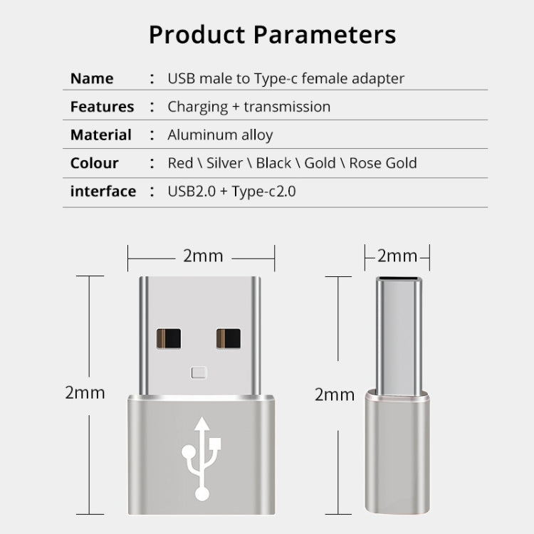USB-C / Type-C Female to USB 2.0 Male Aluminum Alloy Adapter, Support Charging & Transmission