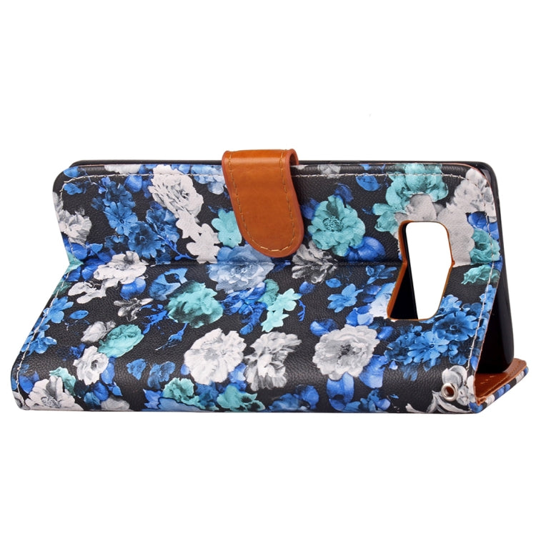 For Galaxy Note 8 Ink Flower Pattern Horizontal Flip Leather Case with Holder & Card Slots & Wallet & Photo Frame & Lanyard (Blue)