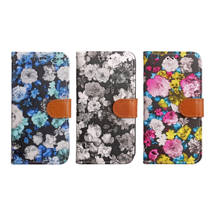 For Galaxy Note 8 Ink Flower Pattern Horizontal Flip Leather Case with Holder & Card Slots & Wallet & Photo Frame & Lanyard (Blue)