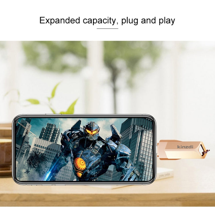 Kinzdi 16GB USB 2.0 Android Phone & Computer Dual-use Rotary Metal U Disk V9 (Rose Gold)