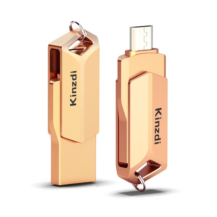 Kinzdi 8GB USB 2.0 Android Phone & Computer Dual-use Rotary Metal U Disk V9 (Rose Gold)