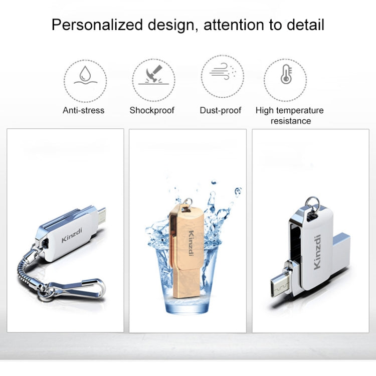 Kinzdi 128GB USB 2.0 Android Phone & Computer Dual-use Rotary Metal U Disk V8