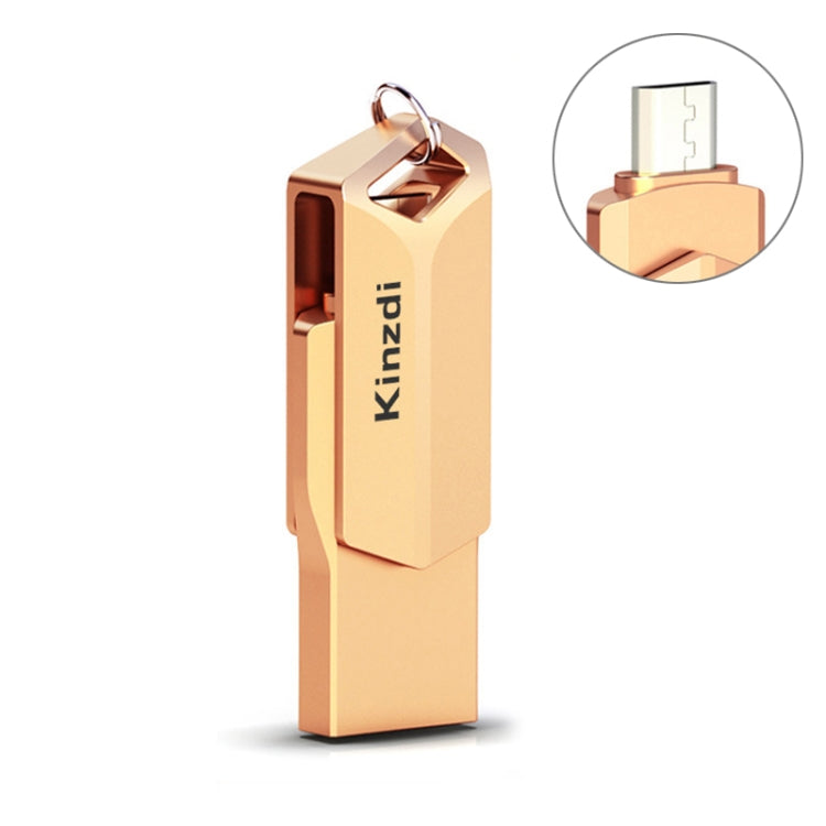 Kinzdi 64GB USB 2.0 Android Phone & Computer Dual-use Rotary Metal U Disk V9 (Rose Gold)