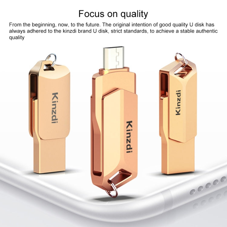 Kinzdi 64GB USB 2.0 Android Phone & Computer Dual-use Rotary Metal U Disk V9 (Rose Gold)