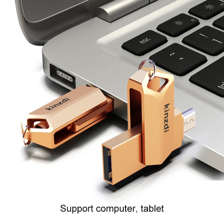 Kinzdi 64GB USB 2.0 Android Phone & Computer Dual-use Rotary Metal U Disk V9 (Rose Gold)