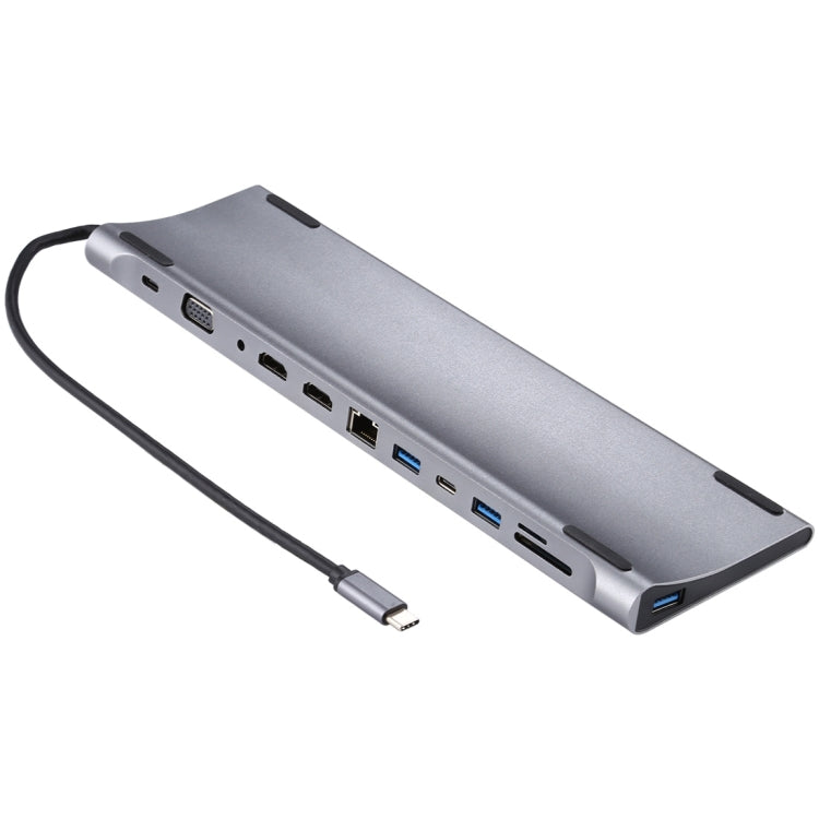 12 in 1 USB3.0 x 3 + HDMI x 2 + USB-C / Type-C Female x 2 + RJ45 + SD/TF + VGA + 3.5mm Audio Port to USB-C / Type-C Male Multi-function Adapter