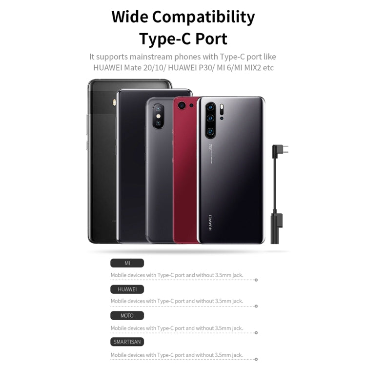 ROCK 2 in 1 USB-C / Type-C + 3.5 mm Female to Type-C Male L-shape Mini Portable Audio & Charging Adapter(Black)