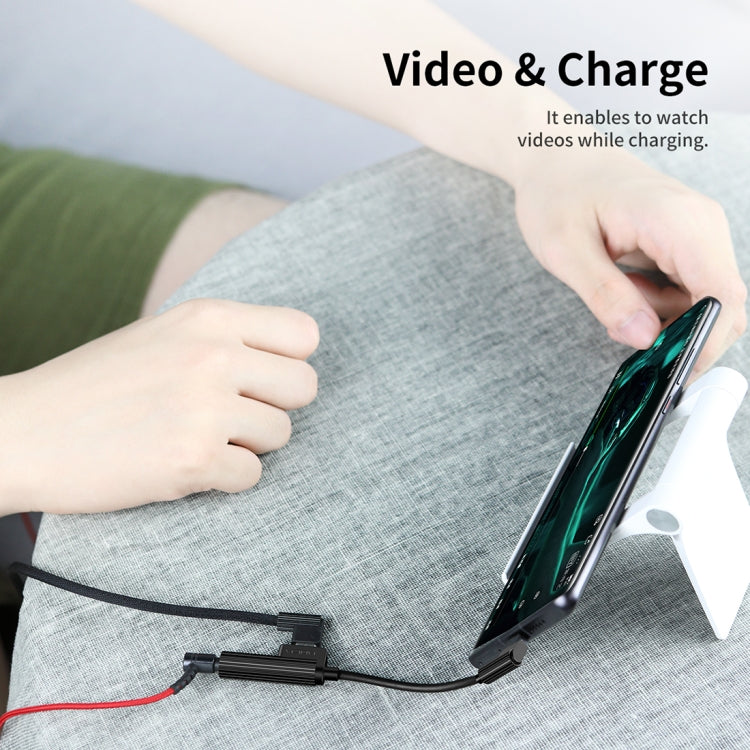 ROCK 2 in 1 USB-C / Type-C + 3.5 mm Female to Type-C Male L-shape Mini Portable Audio & Charging Adapter(Black)