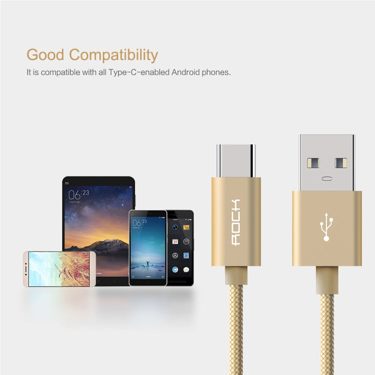 ROCK 1m Metal Weave Style USB to USB-C / Type-C Data Sync Charging Cable for Samsung Galaxy S8 & S8 + / LG G6 / Huawei P10 & P10 Plus / Oneplus 5 and other Smartphones