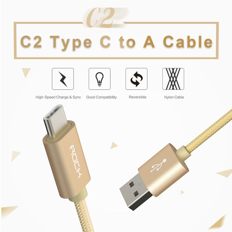 ROCK 1m Metal Weave Style USB to USB-C / Type-C Data Sync Charging Cable for Samsung Galaxy S8 & S8 + / LG G6 / Huawei P10 & P10 Plus / Oneplus 5 and other Smartphones