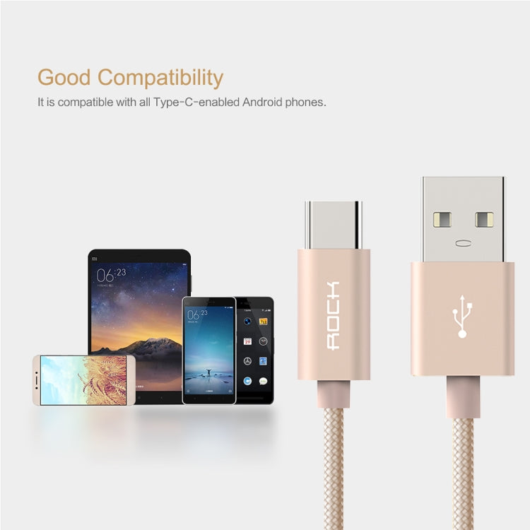 ROCK 1m Metal Weave Style USB to USB-C / Type-C Data Sync Charging Cable for Samsung Galaxy S8 & S8 + / LG G6 / Huawei P10 & P10 Plus / Oneplus 5 and other Smartphones