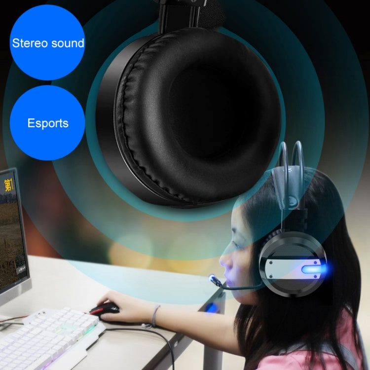 A10 Over-Ear Stereo Wired Gaming Earphone Computer Headphones with Mic(Black Blue)