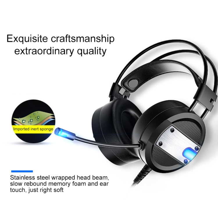 A10 Over-Ear Stereo Wired Gaming Earphone Computer Headphones with Mic(Black Blue)