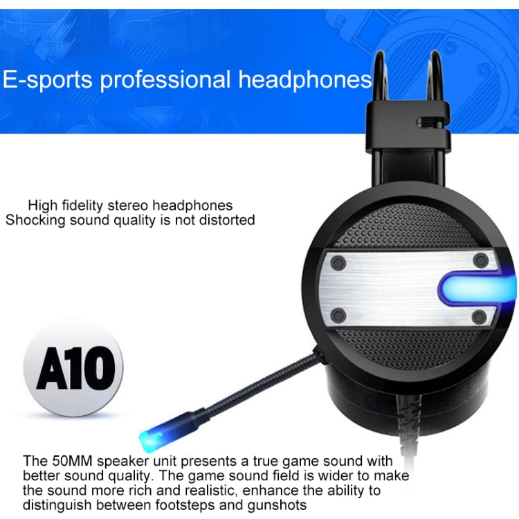 A10 Over-Ear Stereo Wired Gaming Earphone Computer Headphones with Mic(Black Blue)