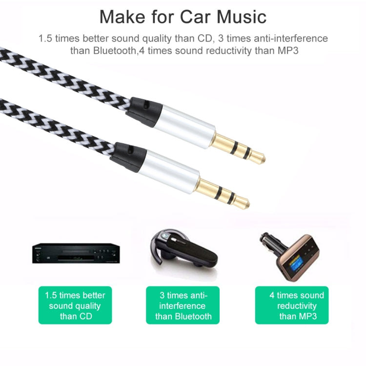 3 PCS K10 3.5mm Male to Male Nylon Braided Audio Cable, Length: 1m