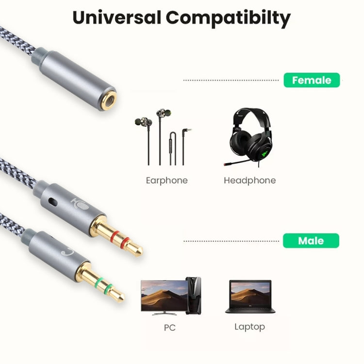 YH192 2 in 1 3.5mm Female to Microphone + Audio Male Braided Audio Cable, Length: 22cm