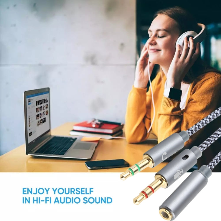 YH192 2 in 1 3.5mm Female to Microphone + Audio Male Braided Audio Cable, Length: 22cm