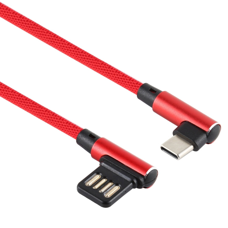 2A USB Elbow to USB-C / Type-C Elbow Braided Data Cable, Cable Length: 2m (Red)
