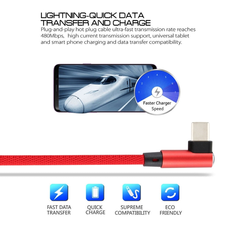 2A USB Elbow to USB-C / Type-C Elbow Braided Data Cable, Cable Length: 2m (Red)