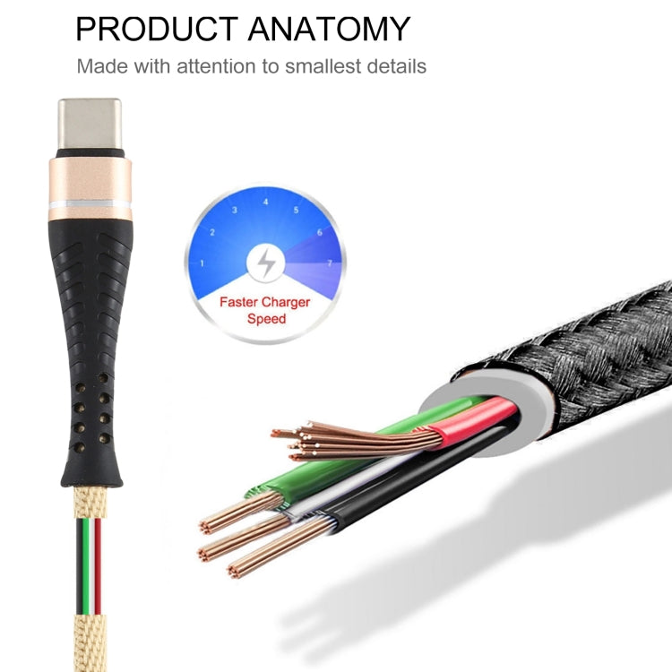 2A USB to USB-C / Type-C Braided Data Cable, Cable Length: 1m