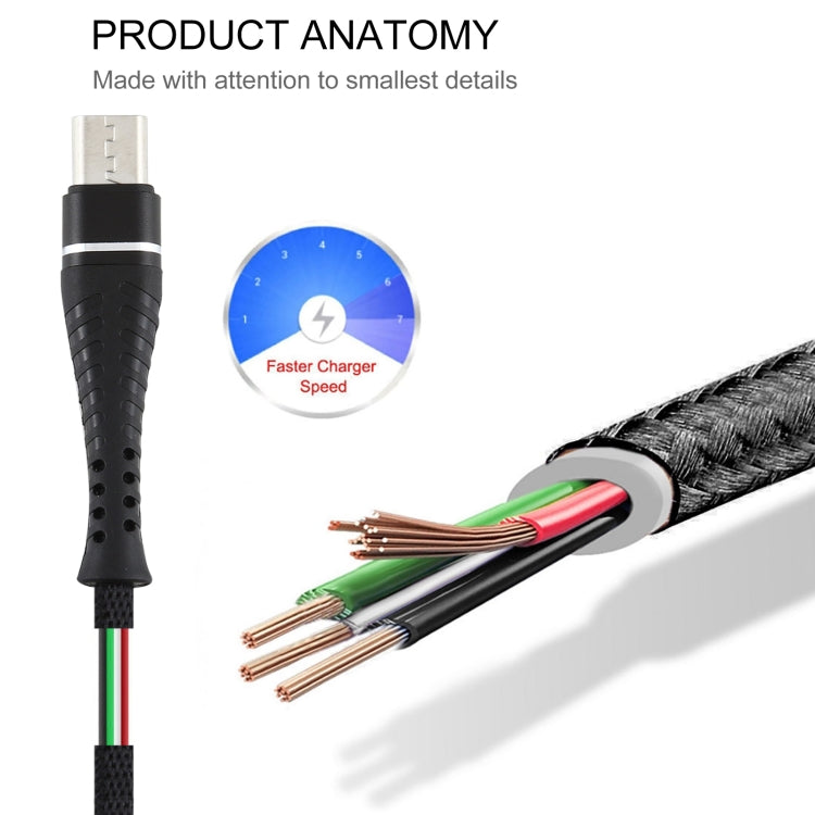 2A USB to Micro USB Braided Data Cable, Cable Length: 1m