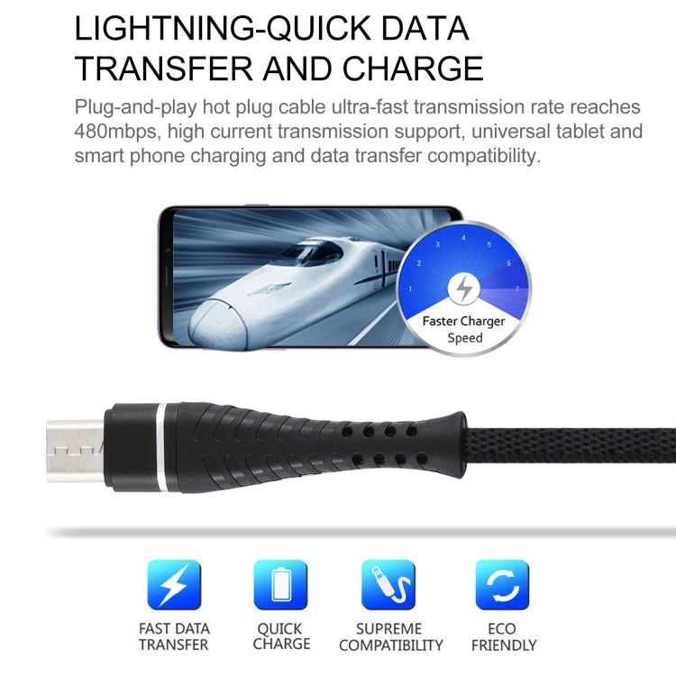 2A USB to Micro USB Braided Data Cable, Cable Length: 1m