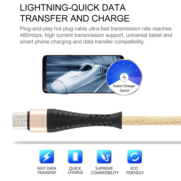 2A USB to Micro USB Braided Data Cable, Cable Length: 1m