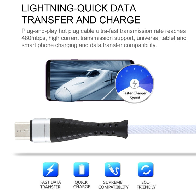 2A USB to Micro USB Braided Data Cable, Cable Length: 1m