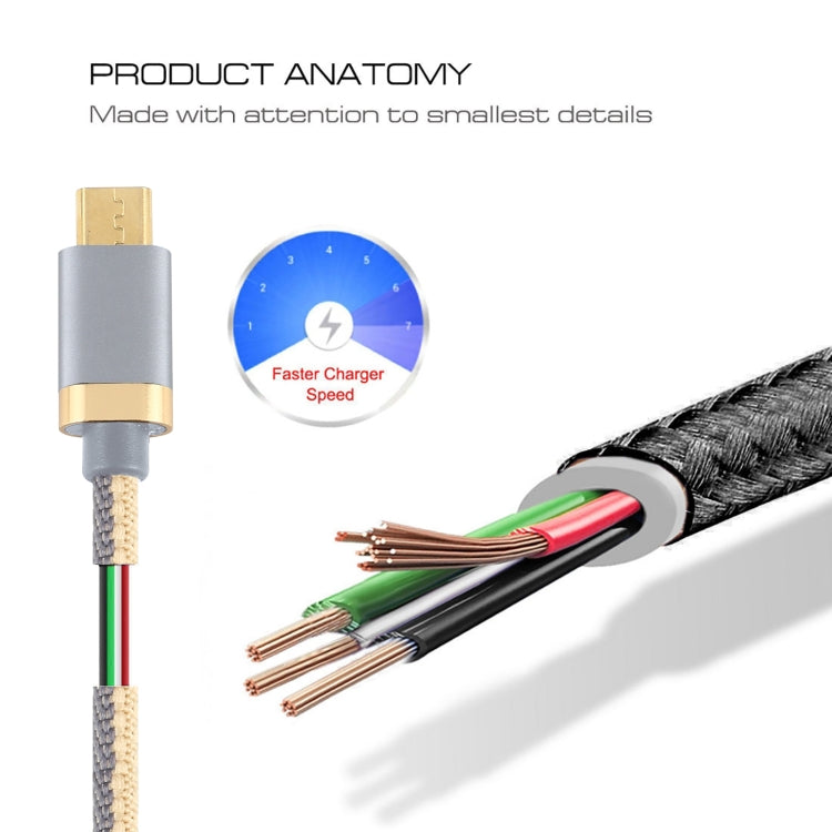3A USB to Micro USB Two-color Braided Data Cable, Cable Length: 1m