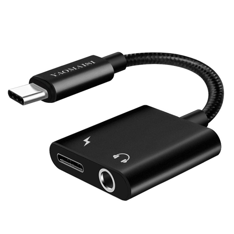 YAOMAISI Q17 12cm 2.4A Output 3.5mm Female + USB-C / Type-C Female to USB-C / Type-C Male Charge + Audio Adapter, For Galaxy S8 & S8 + / LG G6 / Huawei P10 & P10 Plus / Oneplus 5 / Xiaomi Mi6 & Max 2 and other Smartphones